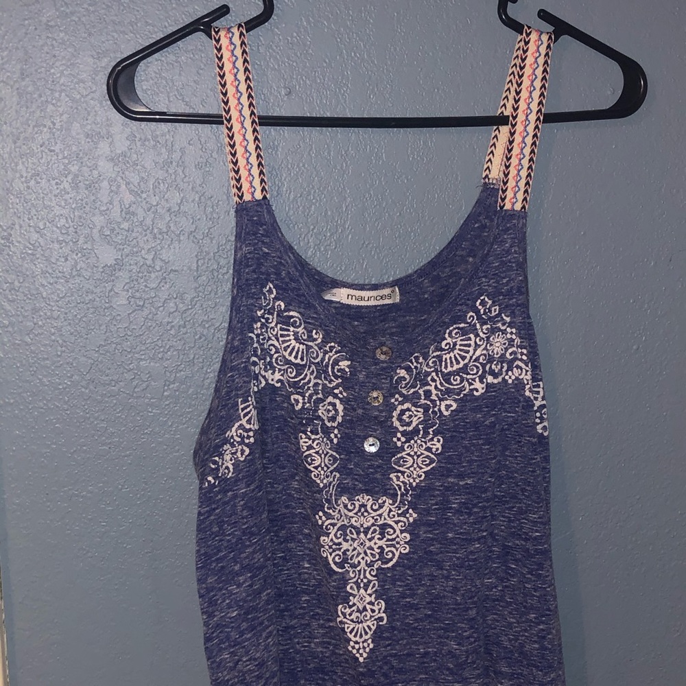 Heather blue top with fun straps